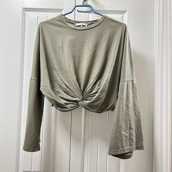 OAK + FORT Flared Wrap Knot Crop Top Green - O/S - Picture 4 of 14